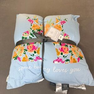 Floral Bunny Blue Indoor Outdoor Pillows Set of 2- Modern-Southern-Home- NWT